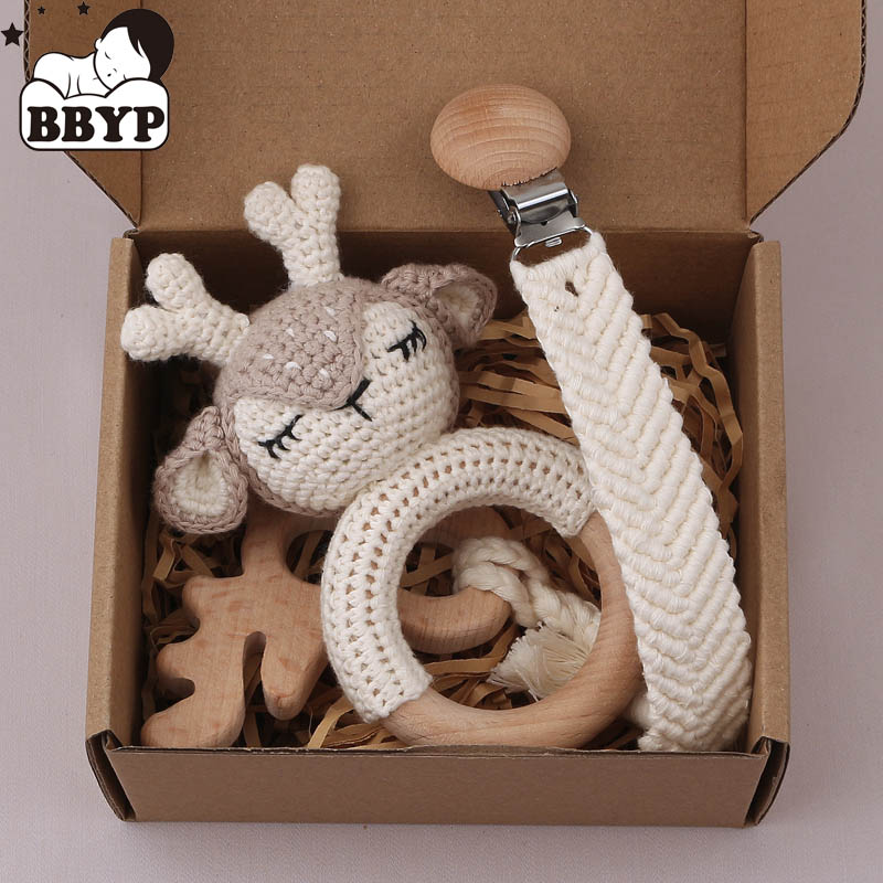 Baby Rattle Toy Set - Набор игрушек для малышей: вязаная погремушка-слоник,